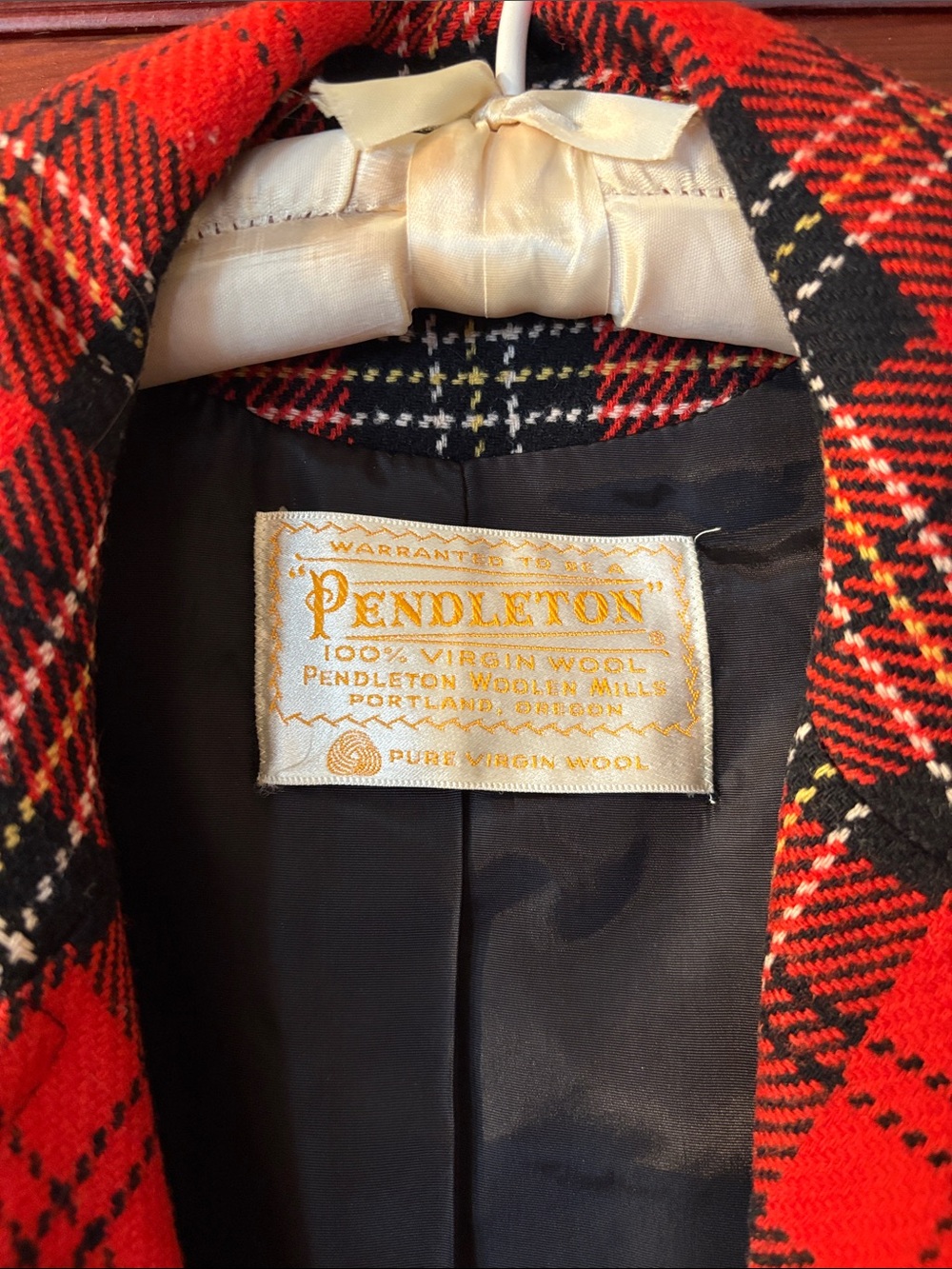 Pendleton Red and Black Plaid Wool Pea Coat - Picture 2 of 5